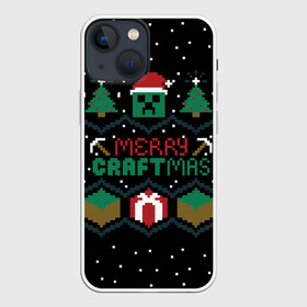 Чехол для iPhone 13 mini с принтом MINECRAFT (CHRISTMAS) в Рязани,  |  | creeper | minecraft | steve | крипер | криппер | кубик | лего | майнкрафт | минекрафт | стив