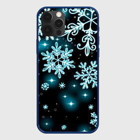 Чехол для iPhone 12 Pro Max с принтом Космические снежинки в Рязани, Силикон |  | christmas | happy new year | merry christmas | neon | new year | snow | snowflakes | winter | декабрь | звезды | зима | зимний орнамент | зимний узор | зимняя ночь | неоновый | новогодний принт | новогодняя ночь | новый год | ночь | подарок