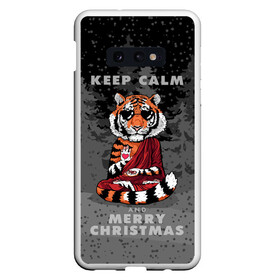 Чехол для Samsung S10E с принтом Keep calm and Merry Christmas в Рязани, Силикон | Область печати: задняя сторона чехла, без боковых панелей | 2022 | beast | buddhist | heart | keep calm and merry christmas | meditation | new year | spruce forest | tiger | year of the tiger | буддист | год тигра | ельник | зверь | медитация | новый год | сердце | тигр | черные очки