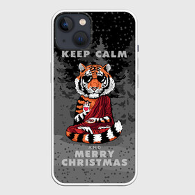 Чехол для iPhone 13 с принтом Keep calm and Merry Christmas в Рязани,  |  | Тематика изображения на принте: 2022 | beast | buddhist | heart | keep calm and merry christmas | meditation | new year | spruce forest | tiger | year of the tiger | буддист | год тигра | ельник | зверь | медитация | новый год | сердце | тигр | черные очки