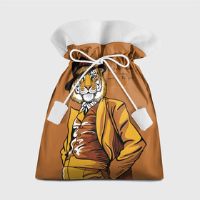 Подарочный 3D мешок с принтом Good luck in the coming year of the Tiger в Рязани, 100% полиэстер | Размер: 29*39 см | Тематика изображения на принте: 2022 | gentleman | happy new year | hat | imposing | look | merry christmas | orange suit | predator | tiger | взгляд | год тигра | джентльмен | новый год | оранжевый костюм | рождество | тигр | хищник | шляпа