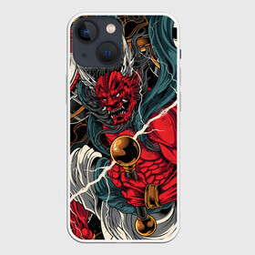 Чехол для iPhone 13 mini с принтом БОГ ГРОМА РАЙДЗИН в Рязани,  |  | demon | evil | god | japan | raijin | red | samurai | бог | буддизм | восток | гроза | гром | демон | дьявол | зло | красный | молния | райдзин | самурай | япония