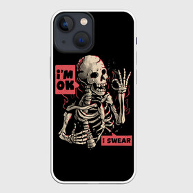 Чехол для iPhone 13 mini с принтом Я В Порядке | Im Ok в Рязани,  |  | dead | death | halloween | horrors | im | monster | moon | night | ok | okay | pumpkin | scare | skeleton | skull | stars | в | живое | звезды | луна | мертвый | монстр | ночь | порядке | скелет | тыква | ужастики | ужасы | хэллоуи