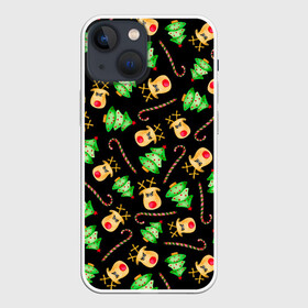 Чехол для iPhone 13 mini с принтом Олени, елки и карамель в Рязани,  |  | caramel | christmas | deer | lollipop | merry christmas | new year | santa | spruce | tree | акварель | ёлка | зима | зимний узор | карамель | леденец | лес | новогодние олени | новогодний узор | новогодняя ночь | новый год | ночь | олени