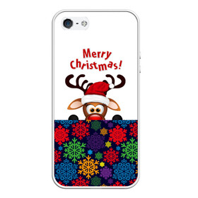 Чехол для iPhone 5/5S матовый с принтом Merry Christmas (оленёнок) в Рязани, Силикон | Область печати: задняя сторона чехла, без боковых панелей | Тематика изображения на принте: christmas | merry christmas | santa claus | дед мороз | ёлка | новогодние олени | новый год | оленёнок бэмби | оленёнок рудольф | орнамент | с новым годом | сантаклаус | свитер с оленями | снегурочка | снежинки | узоры