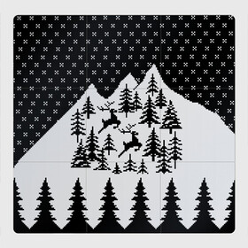 Магнитный плакат 3Х3 с принтом Северные Олени в Горах в Рязани, Полимерный материал с магнитным слоем | 9 деталей размером 9*9 см | christmas | merry christmas | santa claus | дед мороз | ёлка | новогодние олени | новый год | оленёнок бэмби | оленёнок рудольф | орнамент | с новым годом | сантаклаус | свитер с оленями | северный олень | снегурочка