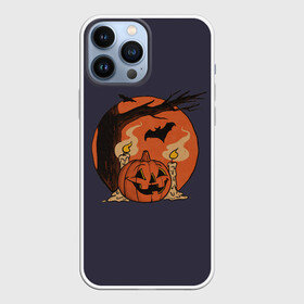 Чехол для iPhone 13 Pro Max с принтом Night of Fear. Mystic Sunset в Рязани,  |  | bat | branch | candle | candles | evening | flame | halloween | jack | lamp | mystic | night | pumpkin | smoke | sunset | tree | wax | ветка | вечер | воск | дерево | джека | дым | закат | летучая | мистика | мышь | ночь | пламя | светильни