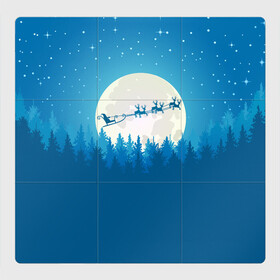 Магнитный плакат 3Х3 с принтом Санта с Оленями в Рязани, Полимерный материал с магнитным слоем | 9 деталей размером 9*9 см | christmas | merry christmas | santa claus | дед мороз | ёлка | зима | луна | мороз | новогодние олени | новый год | оленёнок рудольф | подарок | праздник | рождество | с новым годом | сани | санта клаус | свитер с оленями