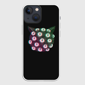 Чехол для iPhone 13 mini с принтом Космический Кот Монстр в Рязани,  |  | aliens | cat | eye | eyes | ghost | halloween | illusion | monster | mystic | space | ufo | глаз | глаза | иллюзия | космический | кот | кошка | мистика | монстр | нло | призрак | пришельцы | хэллоуин