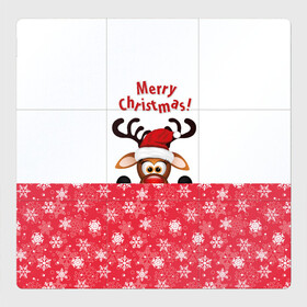 Магнитный плакат 3Х3 с принтом Оленёнок (Merry Christmas) в Рязани, Полимерный материал с магнитным слоем | 9 деталей размером 9*9 см | merry christmas | santa claus | дед мороз | ёлка | зверь | зима | лось | мороз | новогодние олени | новый год | оленёнок бэмби | оленёнок рудольф | олень | подарок | празд | рождество | с новым годом | сантаклаус