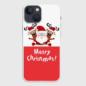 Чехол для iPhone 13 mini с принтом Санта с 2 Оленями в Рязани,  |  | christmas | merry christmas | santa claus | дед мороз | ёлка | зима | мороз | новогодние олени | новый год | оленёнок бэмби | оленёнок рудольф | подарок | праздник | рождество | с новым годом | санта клаус