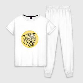 Женская пижама хлопок с принтом Тигр на новогоднем шарике в Рязани, 100% хлопок | брюки и футболка прямого кроя, без карманов, на брюках мягкая резинка на поясе и по низу штанин | golden | head | holiday | mascot | new year | symbol | tiger | year of the tiger | год тигра | голова | золотой | новый год | праздник | символ | талисман | тигр