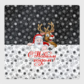 Магнитный плакат 3Х3 с принтом С Новым Годом (дед мороз и олень) в Рязани, Полимерный материал с магнитным слоем | 9 деталей размером 9*9 см | christmas | merry christmas | santa claus | дед мороз | ёлка | зима | мороз | новогодние олени | новый год | оленёнок бэмби | оленёнок рудольф | орнамент | подарок | праздник | рождество | с новым годом | санта клаус