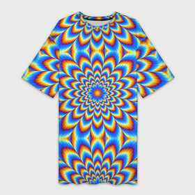 Платье-футболка 3D с принтом Пульсирующий синий цветок (оптическая иллюзия) в Рязани,  |  | абстракция | аум | галлюцинация | зазеркалье | игра ума | иллюзии | индиго | майя | мантра | медитация | мираж | неон | нирвана | обман зрения | ом | оптические иллюзии | просветление | психоделика