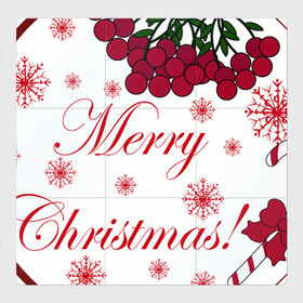 Магнитный плакат 3Х3 с принтом Мэри кристмас в Рязани, Полимерный материал с магнитным слоем | 9 деталей размером 9*9 см | Тематика изображения на принте: merry christmas | зима | мэри кристмас | надпись | новый год | подарок | поздравление | праздник | рождественский леденец | рождество | рябина | снег | снежинки