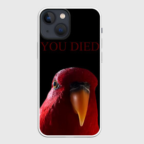 Чехол для iPhone 13 mini с принтом Красный попугай | Red parrot в Рязани,  |  | 3 | bird | dark | gumi | hideaki utsumi | meme | parrot | red | souls | tiktok | wue | wuewuewue | вуе | дарк | красная | красный | мем | попугай | птица | соулс | тикоток | япония