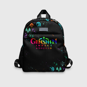 Детский рюкзак 3D с принтом GENSHIN IMPACT NEON LOGO RAINBOW STYLE, ЭМБЛЕМЫ в Рязани, 100% полиэстер | лямки с регулируемой длиной, сверху петелька, чтобы рюкзак можно было повесить на вешалку. Основное отделение закрывается на молнию, как и внешний карман. Внутри дополнительный карман. По бокам два дополнительных кармашка | Тематика изображения на принте: amber | anime | genshin impact | girl | jean | lisa | paimon | xiao | zelda | анемо | аниме | геншен импакт | геншин импакт | геншин эмпакт | геншинимпакт | девушка | игры | кли | лиза | паймон | пеймон | персонажи | сяо | тян