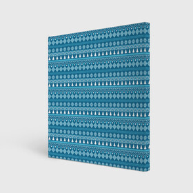 Холст квадратный с принтом Новогодний узор сине-белого цвета в Рязани, 100% ПВХ |  | Тематика изображения на принте: 2022 | gift | ёлка | новый год | подарки | подарок | снежинка | узор