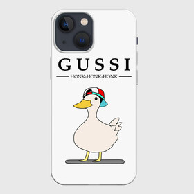 Чехол для iPhone 13 mini с принтом GUSSI HONK BABY в Рязани,  |  | guse | gussi | белый | гусь | мем