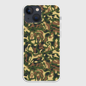 Чехол для iPhone 13 mini с принтом Коты и Кошки (камуфляж) в Рязани,  |  | camouflage | cat | kitty pussy | military camouflage | барсик | военный камуфляж | год кота | животное | зверь | камуфляж | киска | кот | котофей | котяра | кошечка | кошка | маскировка | масхала | милитари | мурзик | мурлыка