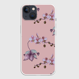 Чехол для iPhone 13 с принтом Розовые орхидеи на розовом фоне в Рязани,  |  | 8 марта | flowers | march 8 | spring | ботаническая иллюстрация | весна | день рождения | лето | любовь | орхидея | праздник | принт | природа | растения | розовый | цветы