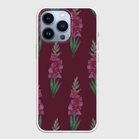 Чехол для iPhone 13 Pro с принтом Бардовые гладиолусы в Рязани,  |  | 8 марта | flowers | march 8 | spring | бардовый | ботаническая иллюстрация | весна | гладиолусы | день рождения | зеленый | красный | лето | любовь | праздник | принт | природа | растения | цветы