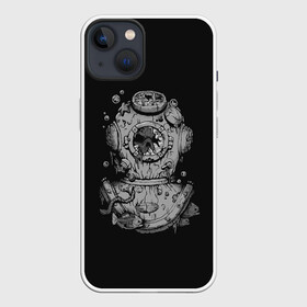 Чехол для iPhone 13 с принтом Sea Devil в Рязани,  |  | bones | corpse | dead | depth | devil | diver | fish | head | ocean | scuba | sea | skull | spacesuit | water | world | акваланг | вода | глубина | голова | дайвер | дьявол | кости | мертвец | мертвые | мертвый | мировой | море | морской | океан | рыбы | 