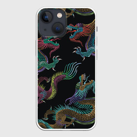 Чехол для iPhone 13 mini с принтом Цветные драконы в Рязани,  |  | драконы | иллюстрация | китай | китайские драконы | рисунок
