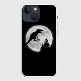 Чехол для iPhone 13 mini с принтом T REX НА ЛУНЕ в Рязани,  |  | Тематика изображения на принте: bicycle | bike | fly | moon | rex | trex | tyrannosaur | бикукле | динозаврик | животные | летающий динозавр | луна | на велосипеде на фоне луны | ночной пейзаж | палеонтология | пародия | полёт | прикол | т рекс