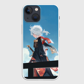 Чехол для iPhone 13 mini с принтом КАДЗУХА НА ФОНЕ НЕБА в Рязани,  |  | anemo | anime | game | genshin | impact | kaedehara | kazuha | lumin | paimon | анемо | аниме | геншин | игра | импакт | итэр | кадзуха | казуха | люмин | молитва | паймон | путешественник | тейват