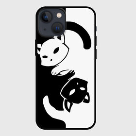Чехол для iPhone 13 mini с принтом Черный и белый кот кувыркаются. в Рязани,  |  | белый кот | животные | звери | кот | котики | котэ | кошка | кошки | черный кот