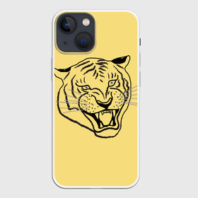 Чехол для iPhone 13 mini с принтом тигр на золотом фоне в Рязани,  |  | art line | chinese calendar | contour | golden | head | mascot | muzzle | new year | symbol | tiger | year of the tiger | арт лайн | год тигра | голова | золотой | китайский календарь | контур | новогодний | новый год | символ | талисман | тигр