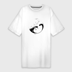 Платье-футболка хлопок с принтом ИНЬ ЯНЬ КОТИКИ, ЧЁРНО БЕЛОЕ в Рязани,  |  | anime | cat | cats | kitten | love | philosophy | yang | yin | yoga | аниме | инь | йога | кот | котенок | котик | котики | коты | любовь | противоположность | сердце | философия | ян
