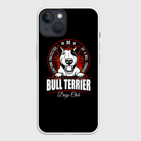 Чехол для iPhone 13 с принтом Бультерьер (Bull Terrier) в Рязани,  |  | Тематика изображения на принте: bull terrier | bulldog | dog | fighting dog | pit bull | terrier | бойцовская собака | бульдог | бультерьер | год собаки | друг человека | животное | зверь | кинолог | кость | пёс | питбуль | порода собак | собака