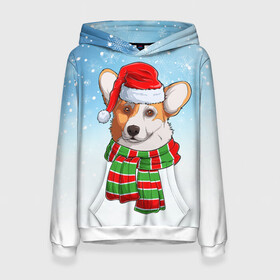 Женская толстовка 3D с принтом Новогодний Корги   New Years Corgi в Рязани, 100% полиэстер  | двухслойный капюшон со шнурком для регулировки, мягкие манжеты на рукавах и по низу толстовки, спереди карман-кенгуру с мягким внутренним слоем. | christmas | corgi | dog | santa | дед мороз | елка | зима | корги | новый год | рождество | санта | снег | снегурочка | снежинка | собака | собачка | щенок