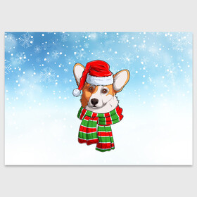 Поздравительная открытка с принтом Новогодний Корги   New Years Corgi в Рязани, 100% бумага | плотность бумаги 280 г/м2, матовая, на обратной стороне линовка и место для марки
 | Тематика изображения на принте: christmas | corgi | dog | santa | дед мороз | елка | зима | корги | новый год | рождество | санта | снег | снегурочка | снежинка | собака | собачка | щенок