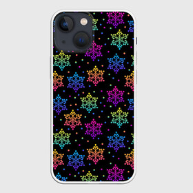 Чехол для iPhone 13 mini с принтом Неоновые снежинки   Neon  snowflakes в Рязани,  |  | christmas | neon | зима | неон | новый год | рождество | снег | снежинка