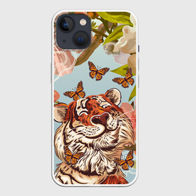 Чехол для iPhone 13 с принтом Тигр и бабочки в Рязани,  |  | 2022 | 2022 тигр | бабочка | бабочка и тигр | бабочки | восточный тигр | восточный узор | иероглиф тигра | китай | китайский пейзаж | китайский тигр | новый год | тигр | тигр 2022 | тигр и бабочка