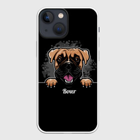 Чехол для iPhone 13 mini с принтом Боксёр (Boxer) в Рязани,  |  | animal | boxer | bulldog | dog | fighting dog | pit bull | бойцовская собака | боксёр | бульдог | год собаки | друг человека | животное | кинолог | немецкий боксёр | пёс | питбуль | порода собак | собака боксёр | собаковод