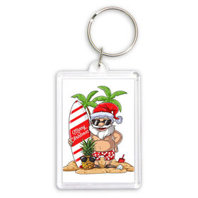 Брелок прямоугольный 35*50 с принтом Santa on Vibe в Рязани,  |  | art | beach | christmas | new year | palm trees | pineapple | sand | santa | santa claus | surfing | vibe | ананас | арт | вайб | новый год | пальмы | песок | пляж | рождество | санта | санта клаус | серфинг