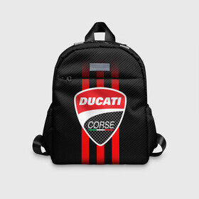 Детский рюкзак 3D с принтом DUCATI CARBON LOGO | ITALY CONCERN в Рязани, 100% полиэстер | лямки с регулируемой длиной, сверху петелька, чтобы рюкзак можно было повесить на вешалку. Основное отделение закрывается на молнию, как и внешний карман. Внутри дополнительный карман. По бокам два дополнительных кармашка | ducati | italy | moto | motocycle | racing | sport | дукати | италия | мото | мотоспорт | мотоцикл | рейсинг | спорт