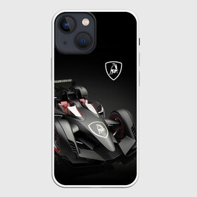 Чехол для iPhone 13 mini с принтом Lamborghini F1 в Рязани,  |  | bolid | car | f1 | lamborghini | motorsport | power | prestige | автомобиль | болид | италия | ламборгини | мощь | престиж