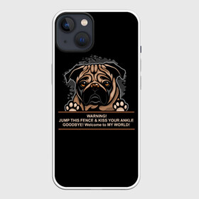 Чехол для iPhone 13 с принтом Собака Мопс в Рязани,  |  | bulldog | pug | pug dog | pug puppies | бульдог | год собаки | друг человека | дружные мопсы | дядя мопс | животное | зверь | кинолог | мопс | пёс | порода собак | собака боксёр | собака мопс | собаковод | четвероногий