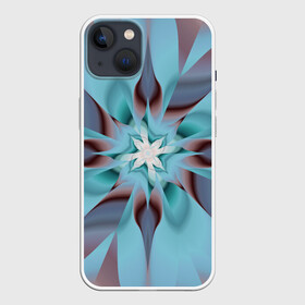 Чехол для iPhone 13 с принтом Абстрактный цветок. Голубой. в Рязани,  |  | abstraction | blue | flower | fractal | pattern | абстракция | узор | фрактал | цветок