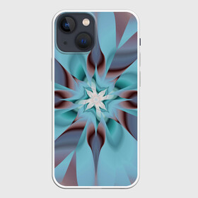 Чехол для iPhone 13 mini с принтом Абстрактный цветок. Голубой. в Рязани,  |  | abstraction | blue | flower | fractal | pattern | абстракция | узор | фрактал | цветок