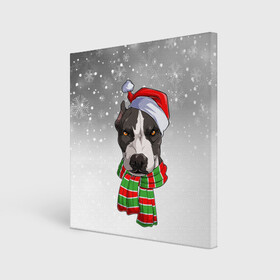 Холст квадратный с принтом Новогодний Питбуль   New Years Pit bull в Рязани, 100% ПВХ |  | christmas | dog | pit bull | santa | дед мороз | зима | новый год | питбуль | рождество | санта | снег | снежинка | собака | собачка | щенок