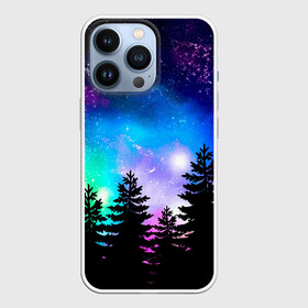 Чехол для iPhone 13 Pro с принтом Космический лес, елки и звезды в Рязани,  |  | forest | galaxy | neon | neon space | night | space | stars | sunset | trees | вселенная | галактика | деревья | ёлка | елки | закат | звезды | звезды космос | космические краски | космос | красочный | лес | неон | неоновый космос