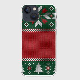 Чехол для iPhone 13 mini с принтом Knitted Christmas Pattern в Рязани,  |  | Тематика изображения на принте: background | christmas | holiday | knitted | knitted pattern | pattern | trees | winter | вязаный | вязаный узор | елки | зима | праздник | рождество | узор | фон