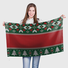 Флаг 3D с принтом Knitted Christmas Pattern в Рязани, 100% полиэстер | плотность ткани — 95 г/м2, размер — 67 х 109 см. Принт наносится с одной стороны | background | christmas | holiday | knitted | knitted pattern | pattern | trees | winter | вязаный | вязаный узор | елки | зима | праздник | рождество | узор | фон