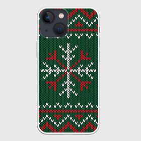 Чехол для iPhone 13 mini с принтом Knitted Snowflake Pattern в Рязани,  |  | Тематика изображения на принте: background | christmas | holiday | knitted pattern | pattern | snowflakes | trees | winter | вязаный узор | елки | зима | праздник | рождество | снежинки | узор | фон